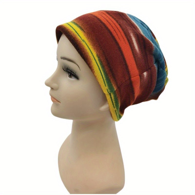 Gradient Stripe Print Beanie Lightweight Skull Hat Elastic Headband Neck Gaiter
