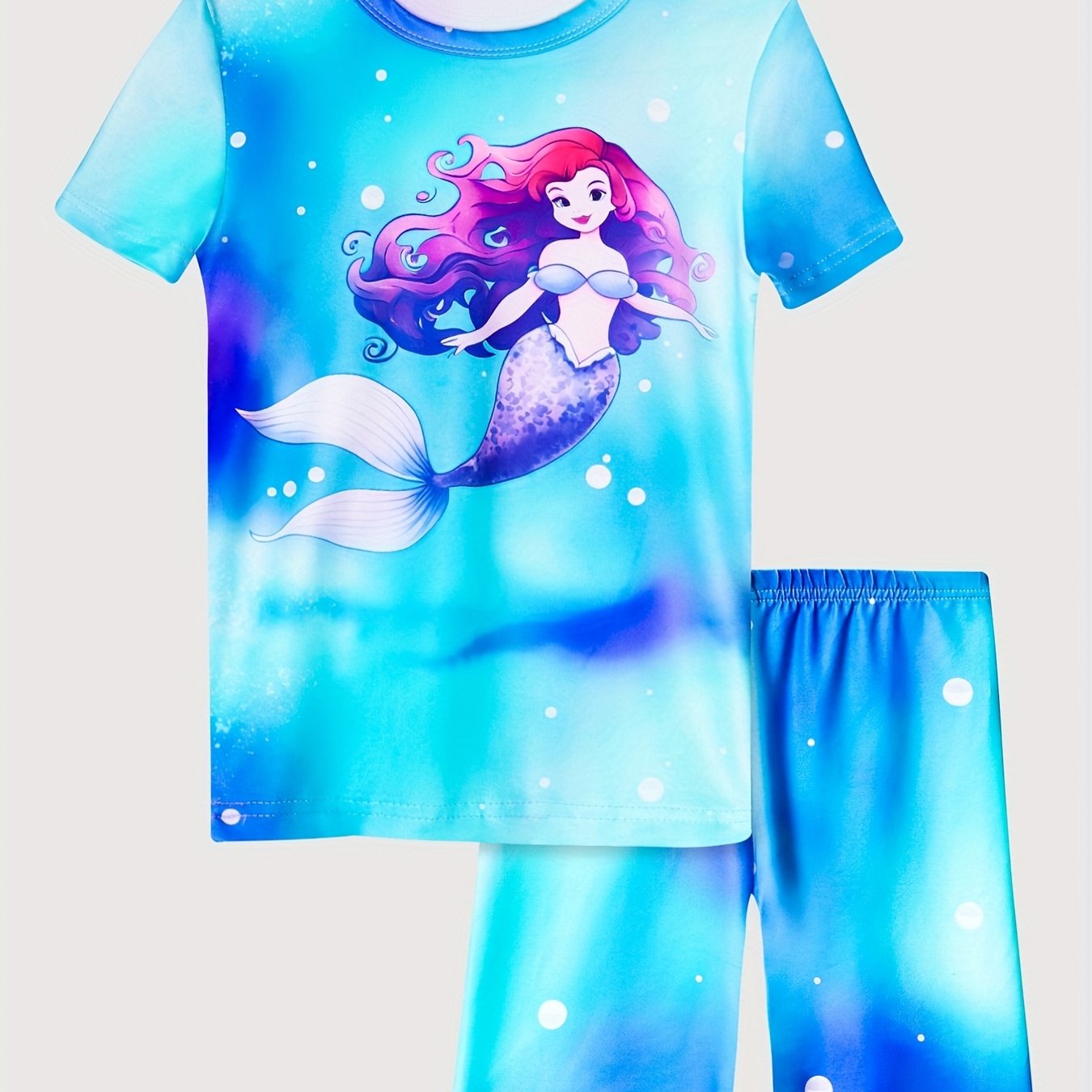 Mermaid Print 2pcs Pajamas Set for Girls, Loungewear PJ Set