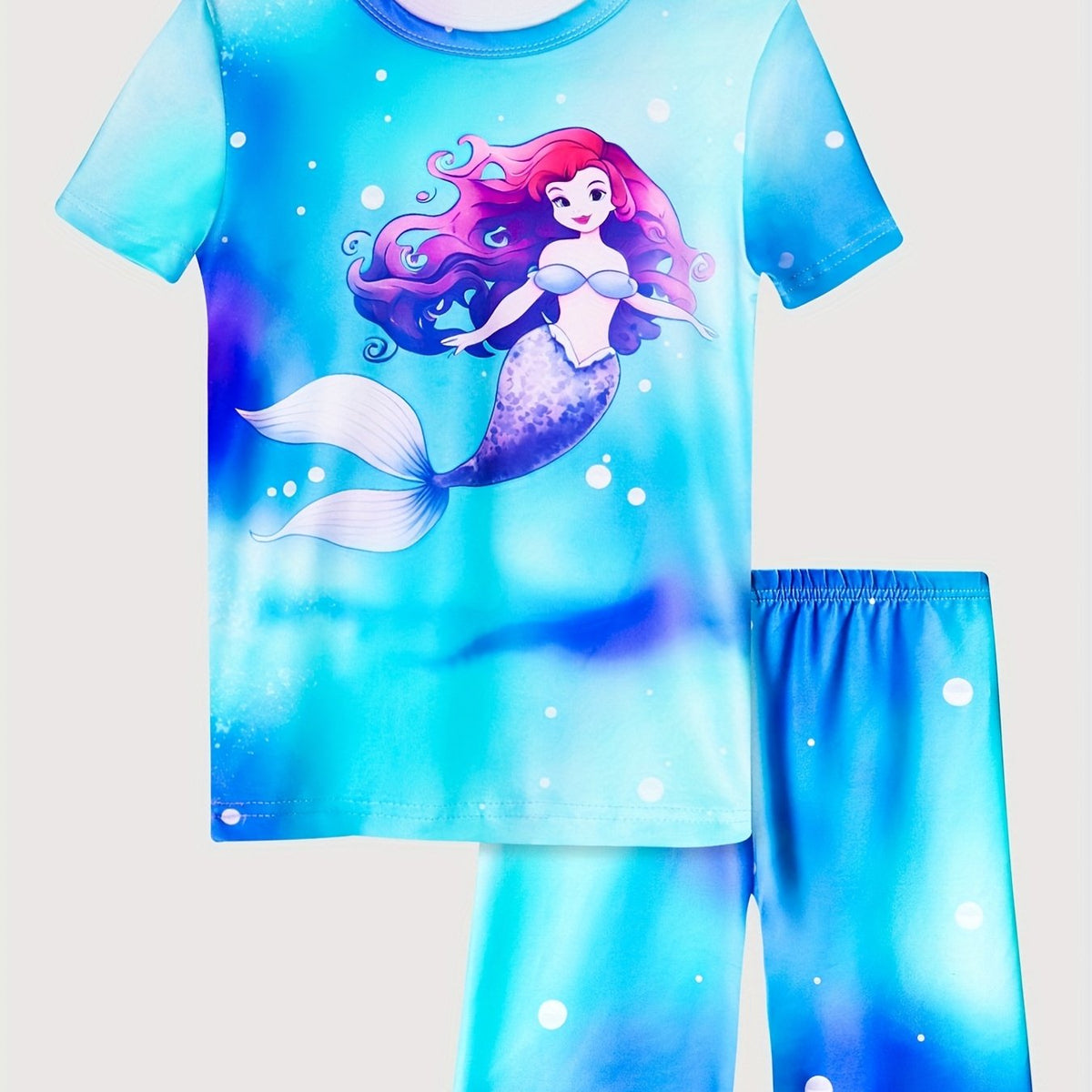 Mermaid Print 2pcs Pajamas Set for Girls, Loungewear PJ Set