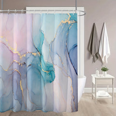 Dreamy Marble Gilded Bathroom Curtain with Plastic Hooks