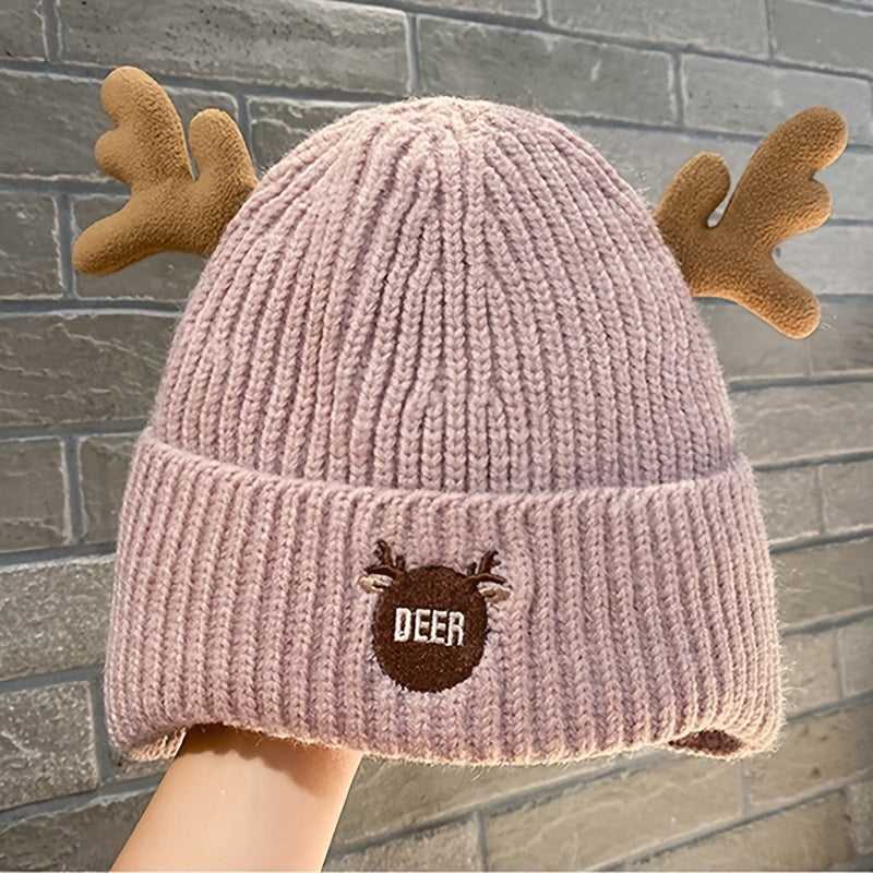 Antlers Fleece Warm Knit Hat Cold Proof Poop Beanie Hat