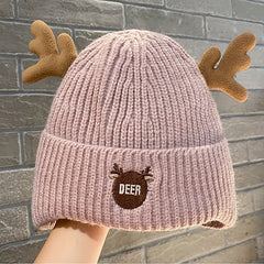 Antlers Fleece Warm Knit Hat Cold Proof Poop Beanie Hat