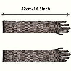 Rhinestone Fishnet Long Gloves for Women