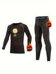 Kids Compression Fleece Set Sunflower Pattern Crew Neck Pullover & Pants