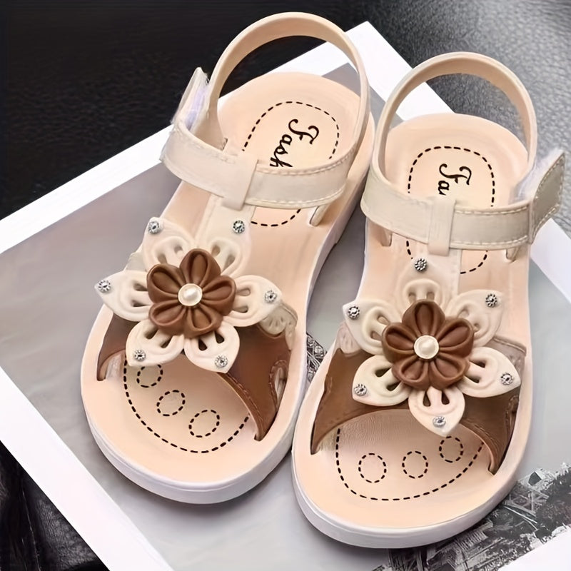Girls Flower Open Toe Hook And Loop Sandals Non Slip Princess Shoes For Kids