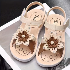 Girls Flower Open Toe Hook And Loop Sandals Non Slip Princess Shoes For Kids
