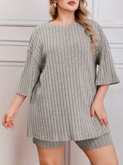  Solid Short Sleeve Ribbed Knit Top & Shorts 2 Pc Set