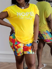Women's Plus Letter Print Tee & Tie Dye Shorts Set