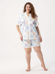  Colorful Plaid & Bow Knot Print Pajama Set