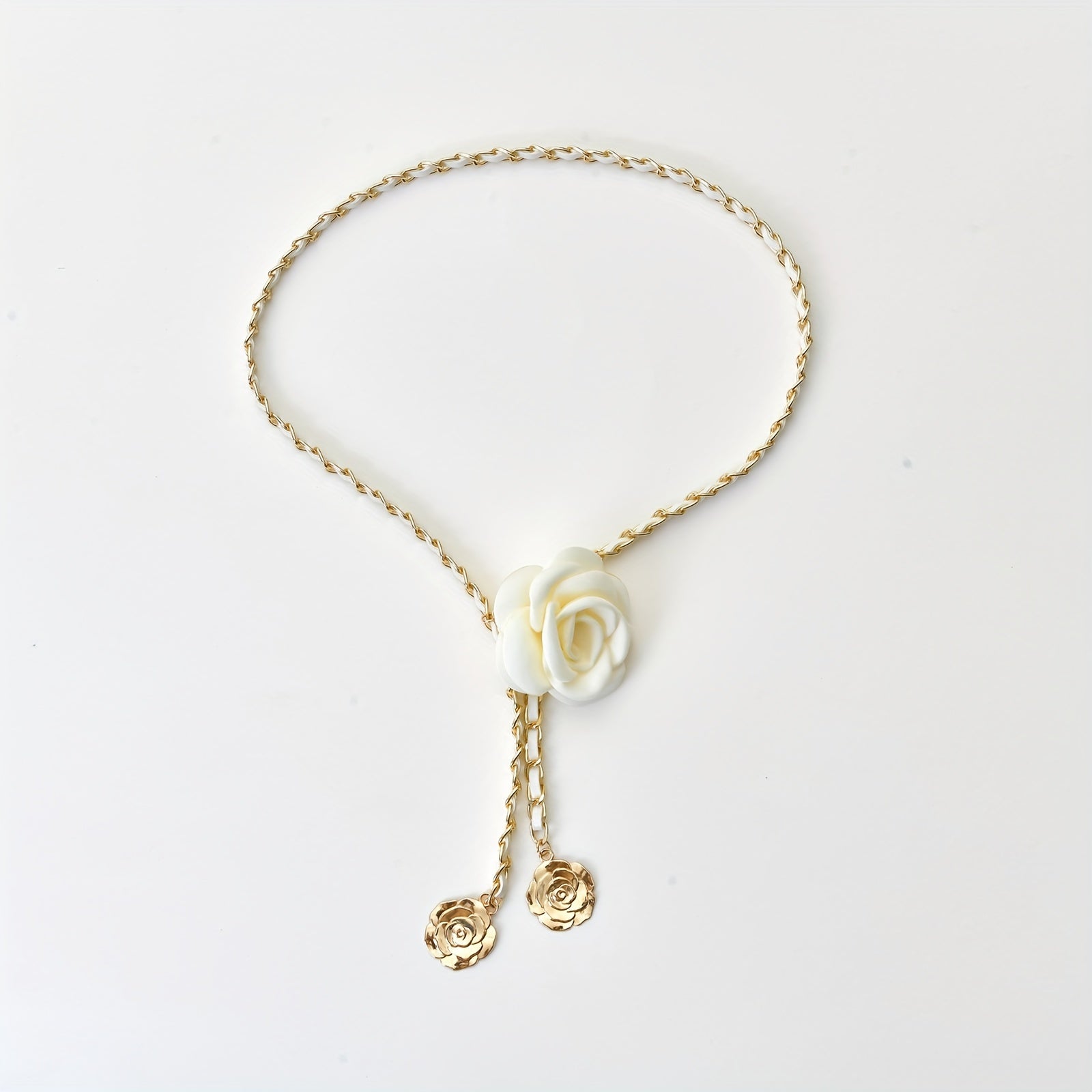 Camellia Flower Waist Chain Metal Waistband for Women