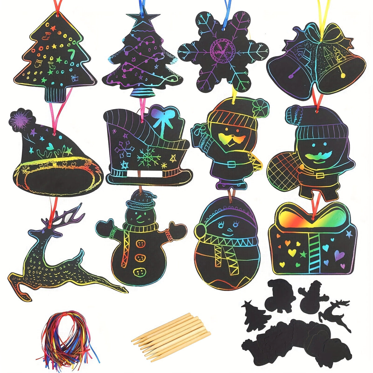 48pcs Scratch Paper DIY Christmas Ornaments Magic Scratch Off Cards Paper