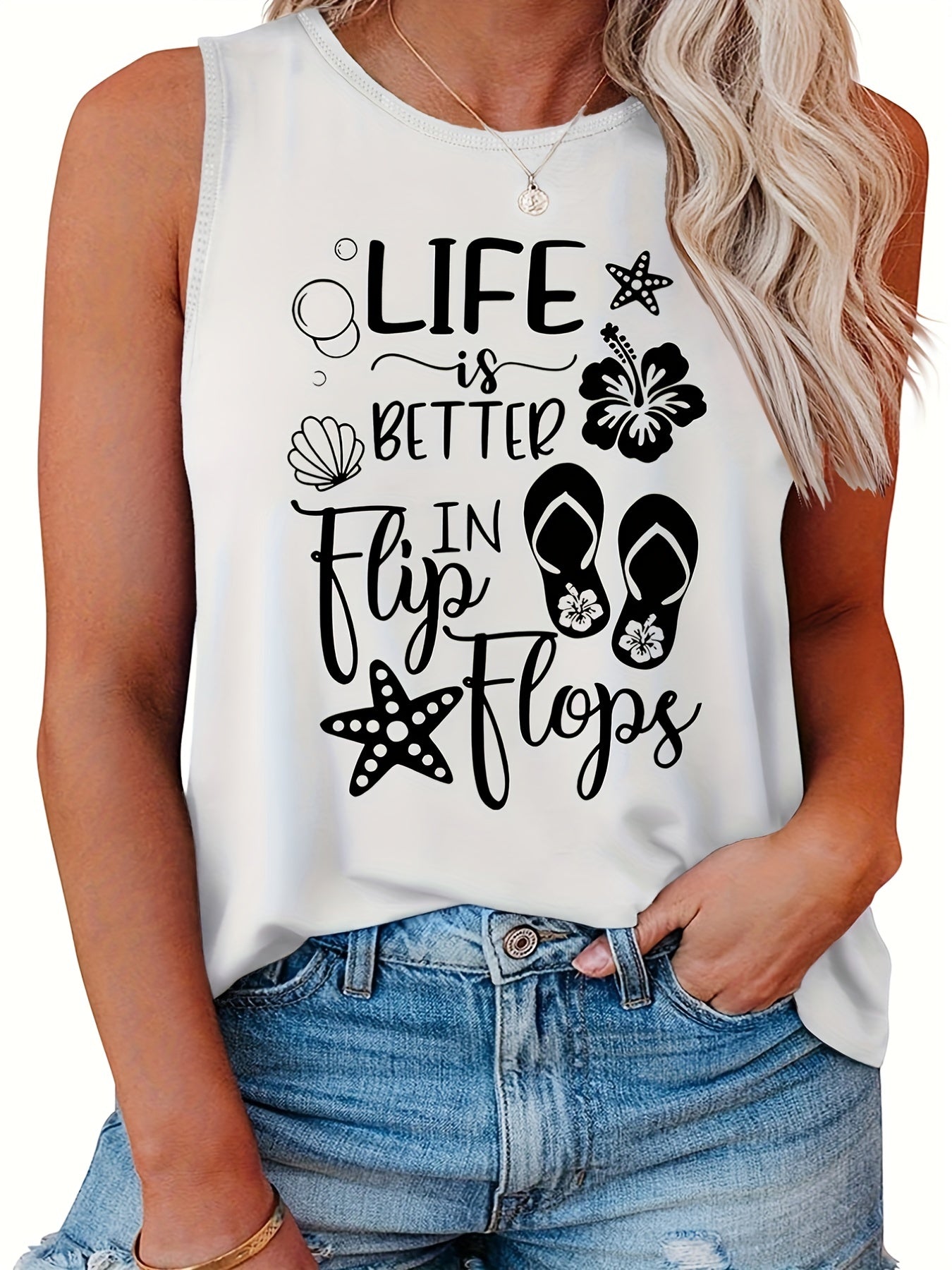  Casual Tank Top Women's Plus Slogan Graphic Print Round Neck Tank Top