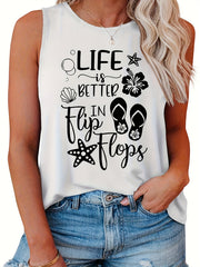  Casual Tank Top Women's Plus Slogan Graphic Print Round Neck Tank Top