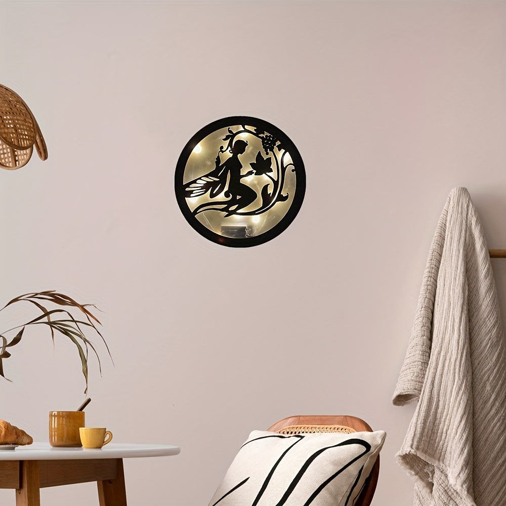 Kids Room Wall Clock LED Retro Wooden Sign Hanging Light Decoration