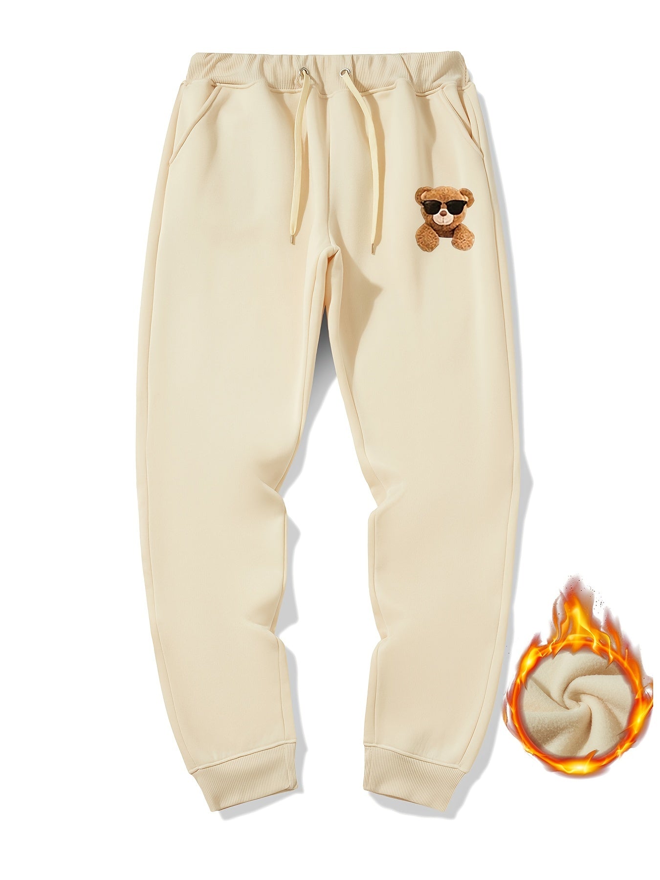 Men's Bear Sunglasses Sherpa Fleece Drawstring Sweatpants
