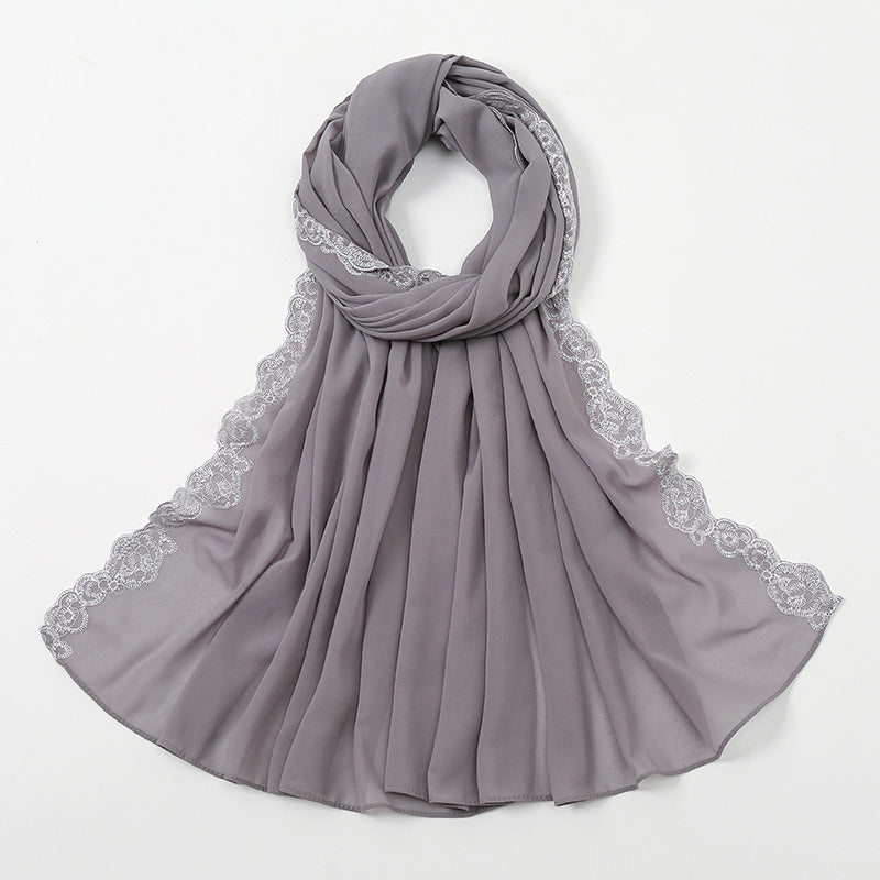Plain Bubble Chiffon Hijab Scarf For Women Pearls Eid Turban