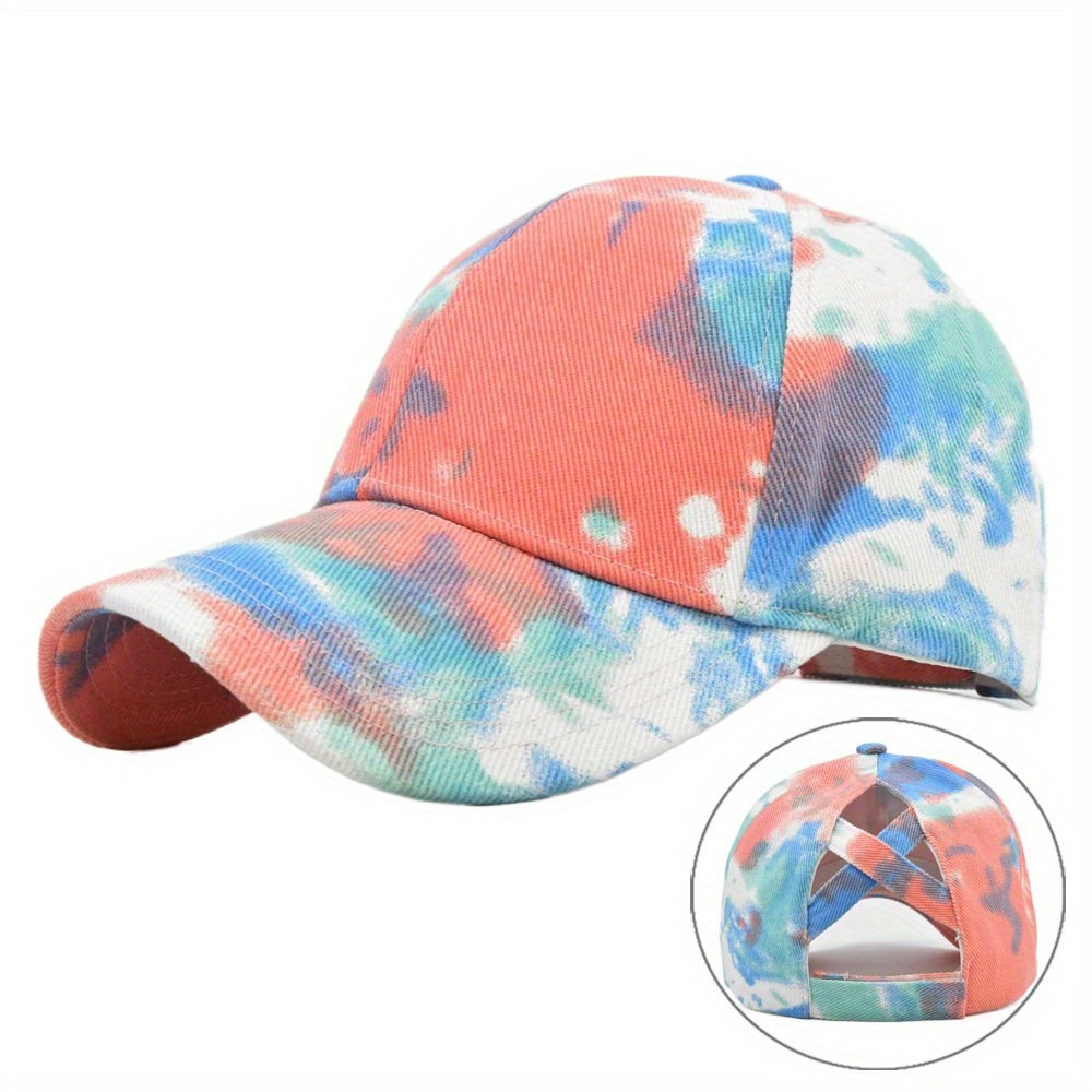 Colorful Tie Dye Ponytail Trucker Hat Breathable Baseball Cap Sunshade Dad Hat