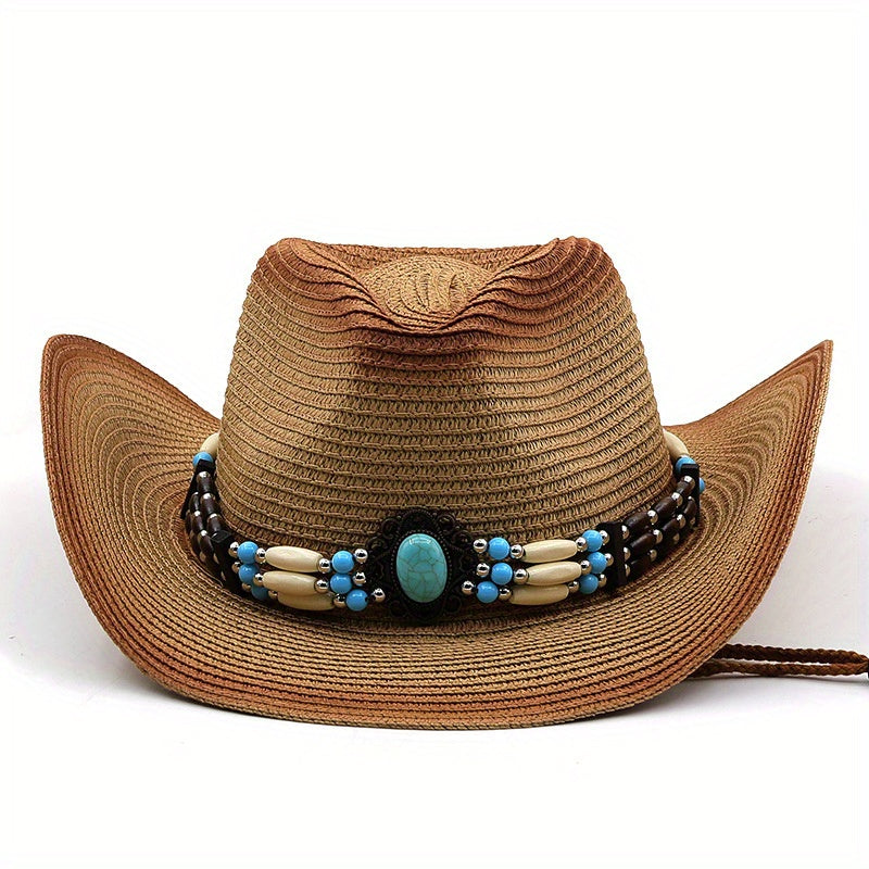 Curled Brim Straw Native Style Cowboy Hat Western Cowboy Hat For Summer