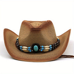 Curled Brim Straw Native Style Cowboy Hat Western Cowboy Hat For Summer