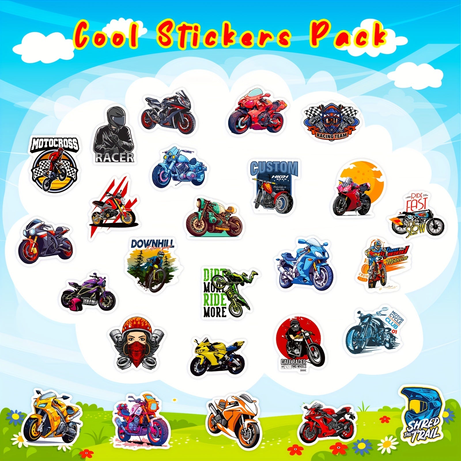 50pcs Motorcycle Stickers Vinyl Waterproof Cartoon Stickers
