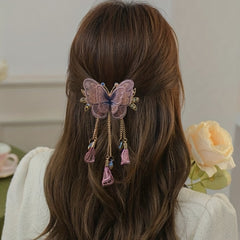 Butterfly & Tassel Hair Clip French Barrette Bridal Wedding Accessory