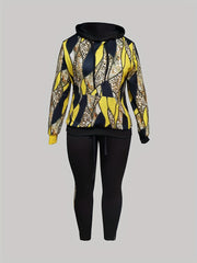  Colorblock Leopard Print Hooded Sweatshirt & Pants Set