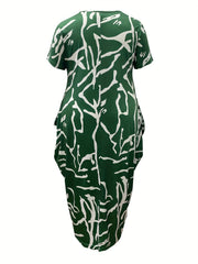  Graffiti Print Short Sleeve Dress With Pockets