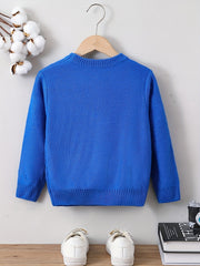 Boys Solid Sweater Round Neck Long Sleeve Stretch Warm Knit Pullover
