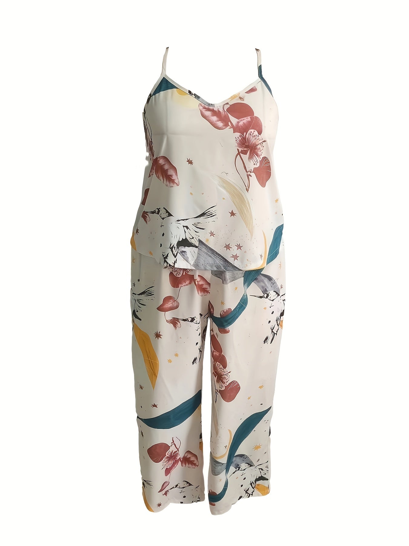  Boho Loungewear Set Floral V-Neck Cami Top & Pants Pajama Set