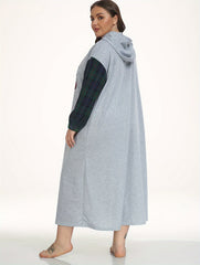 Plus Size Letter Graphic Plaid Hooded Sleep Dress