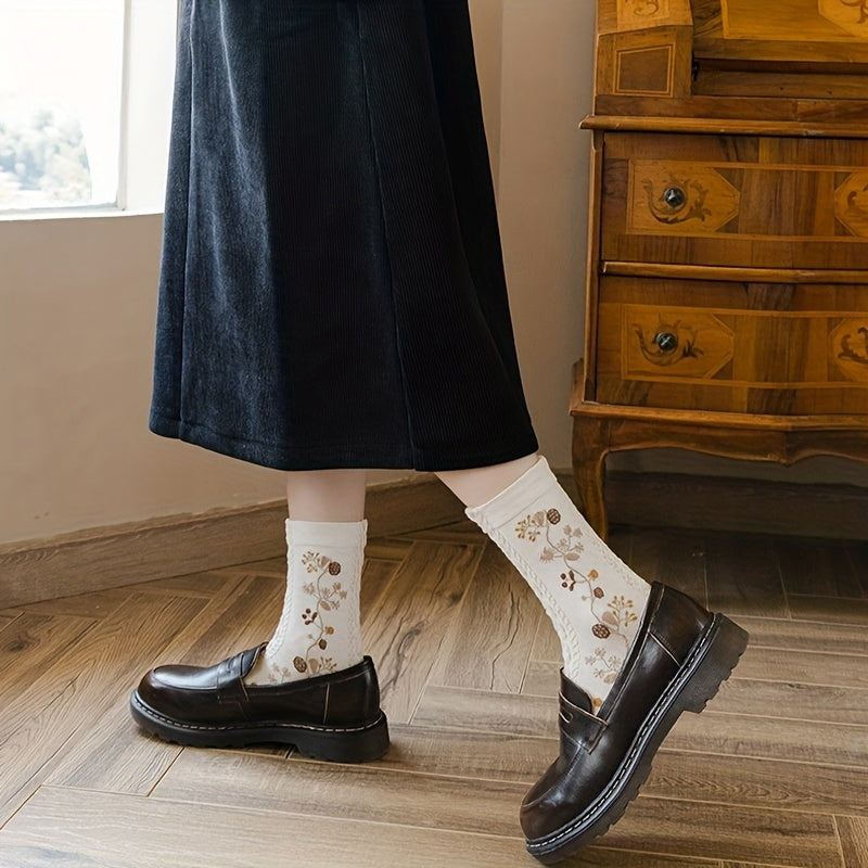 5 Pairs Floral & Bunny Print Ruffle Socks Women's Stockings
