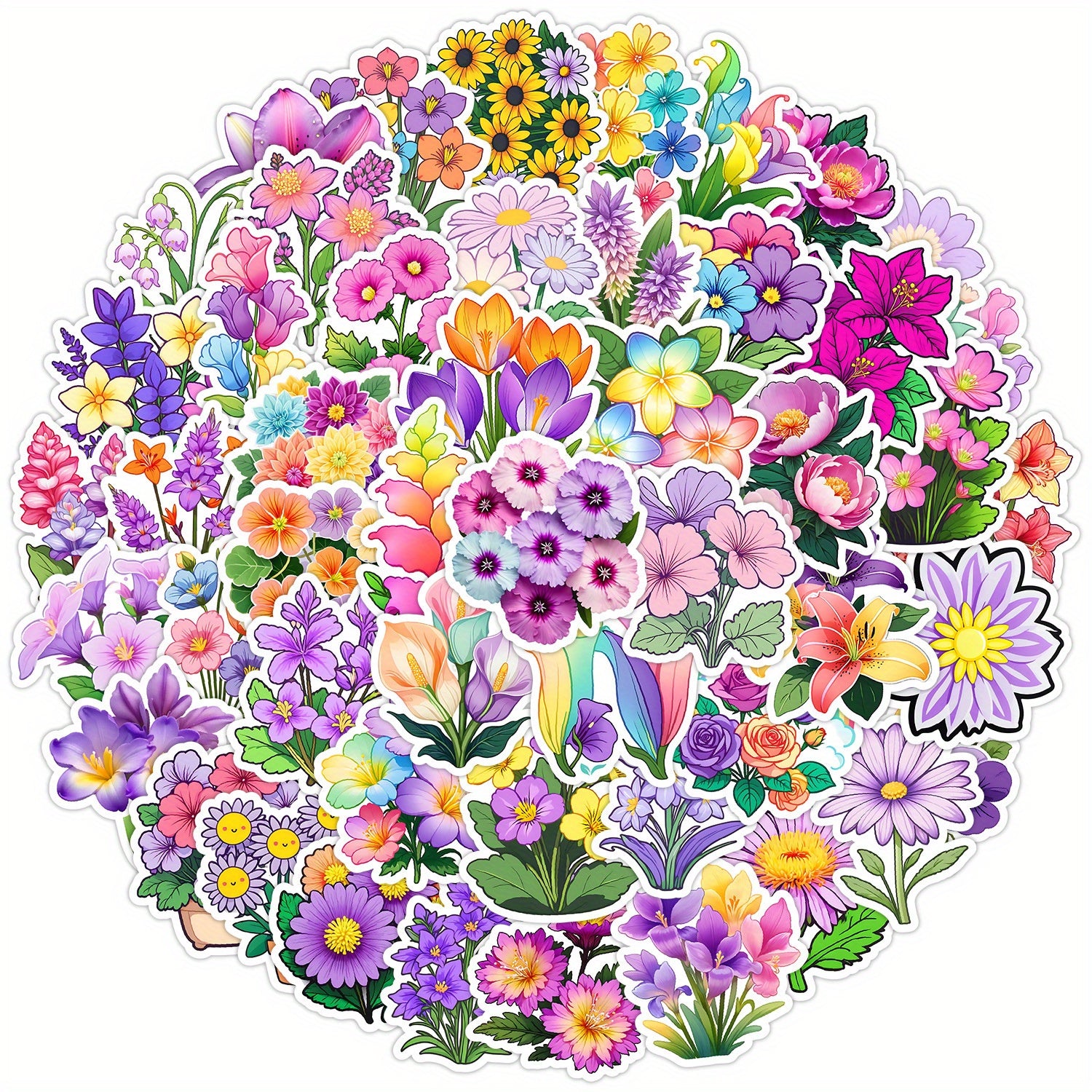 50pcs Flower Graffiti Vinyl Stickers Reusable Decals Mixed Colors PVC Material