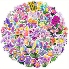 50pcs Flower Graffiti Vinyl Stickers Reusable Decals Mixed Colors PVC Material