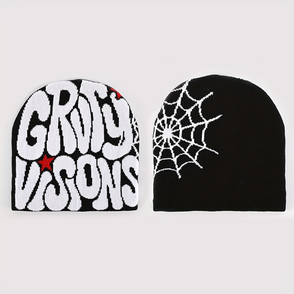 Unisex Reversible Spider Web Letter Jacquard Beanie Y2K Knit Hat