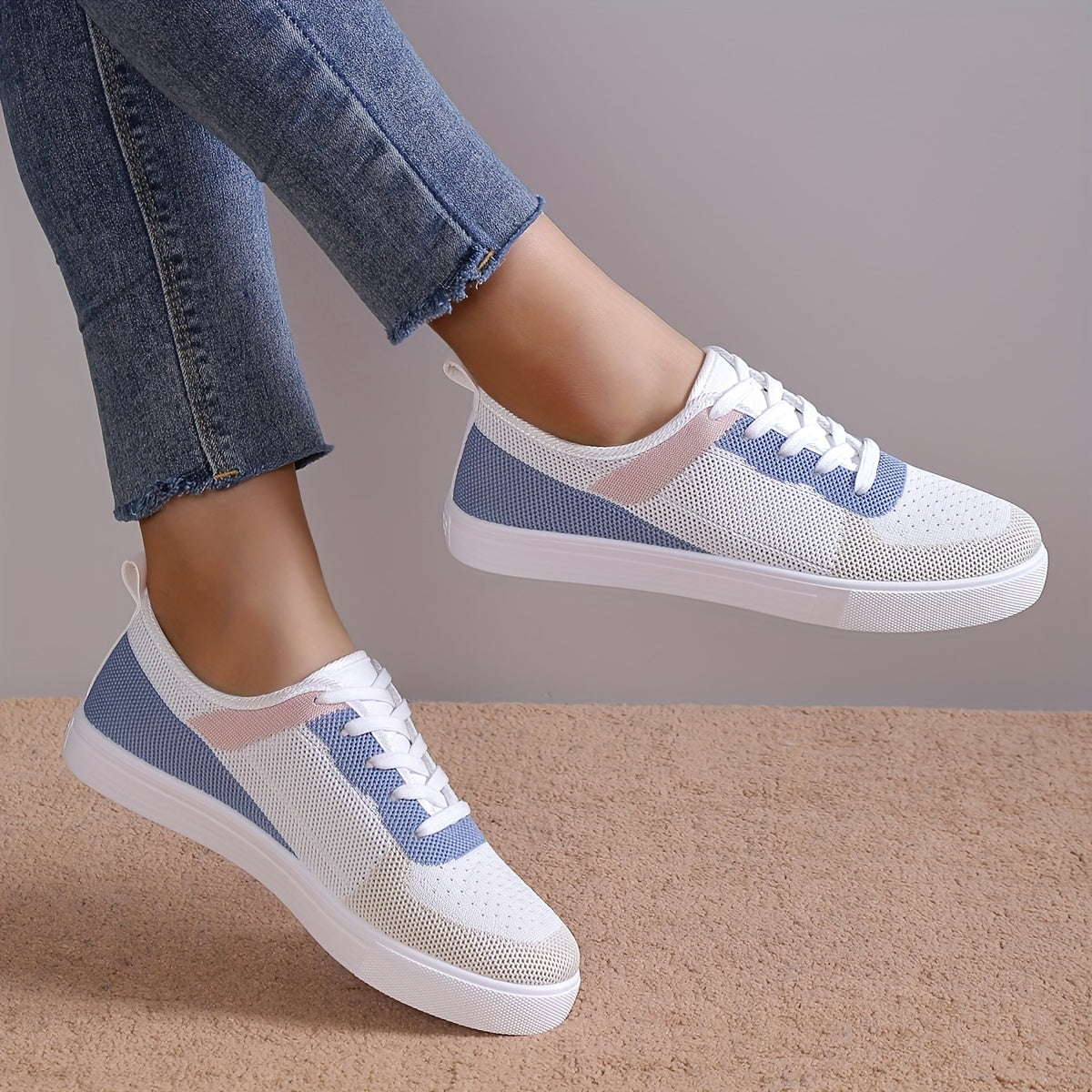 Women's Breathable Flying Woven Sneakers Casual Lace Up Shoes
