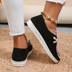 Women's Flag Print Canvas Shoes Lace Up Low Top Shoes Lightweight