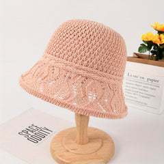 Hollow Knitted Breathable Bucket Hat Solid Sun Hat Women Casual Cloche Hat