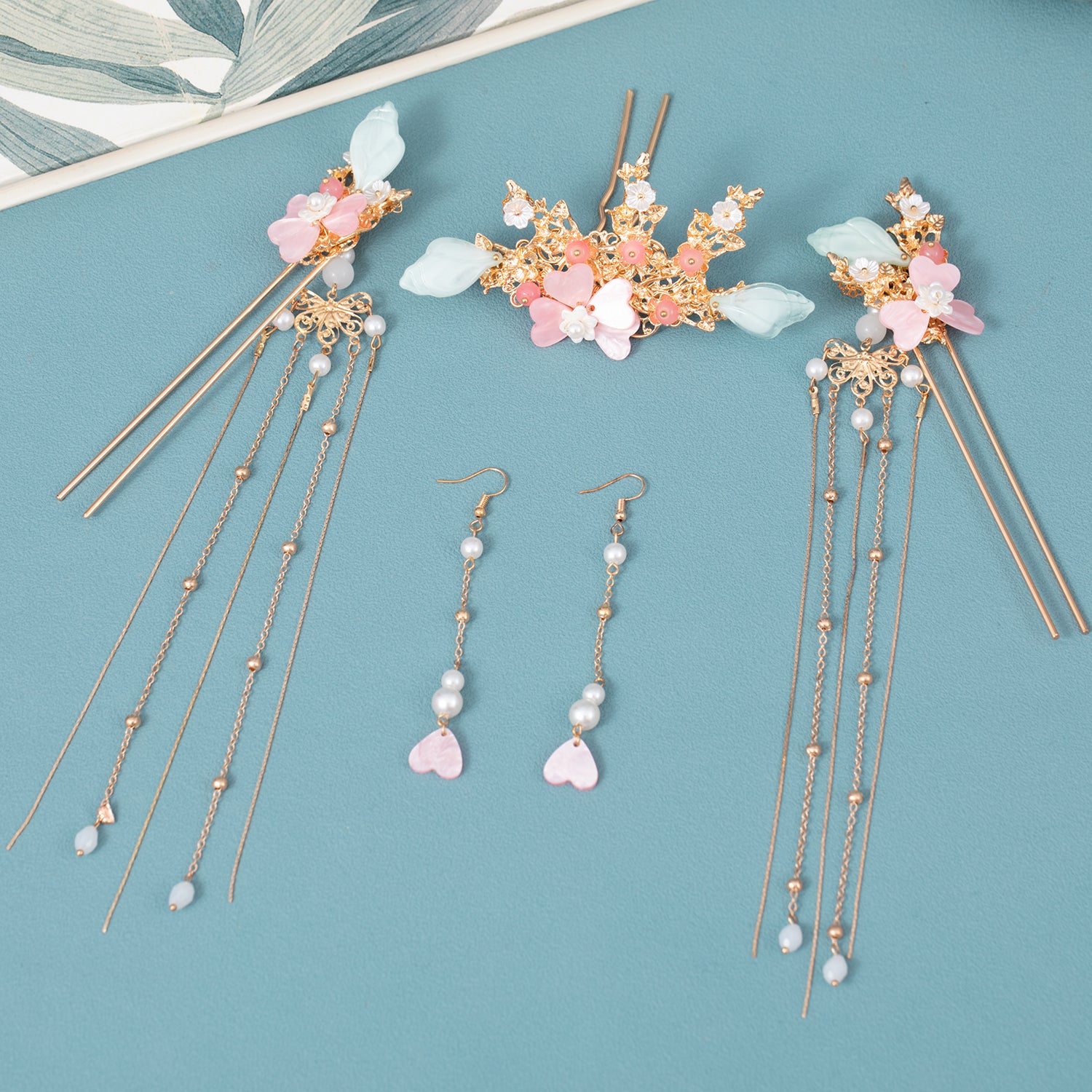 Ancient Style Flower Headdress Set Hairpin Earrings Women's Hair Accessories