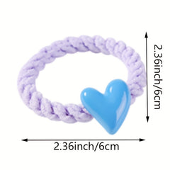5pcs Candy Heart Hair Tie Elastic Hair Rope Sweet Hair Ring Ponytail Holder
