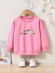 Christmas Cartoon Animals Crew Neck Long Sleeve Sweatshirt for Girls Kids