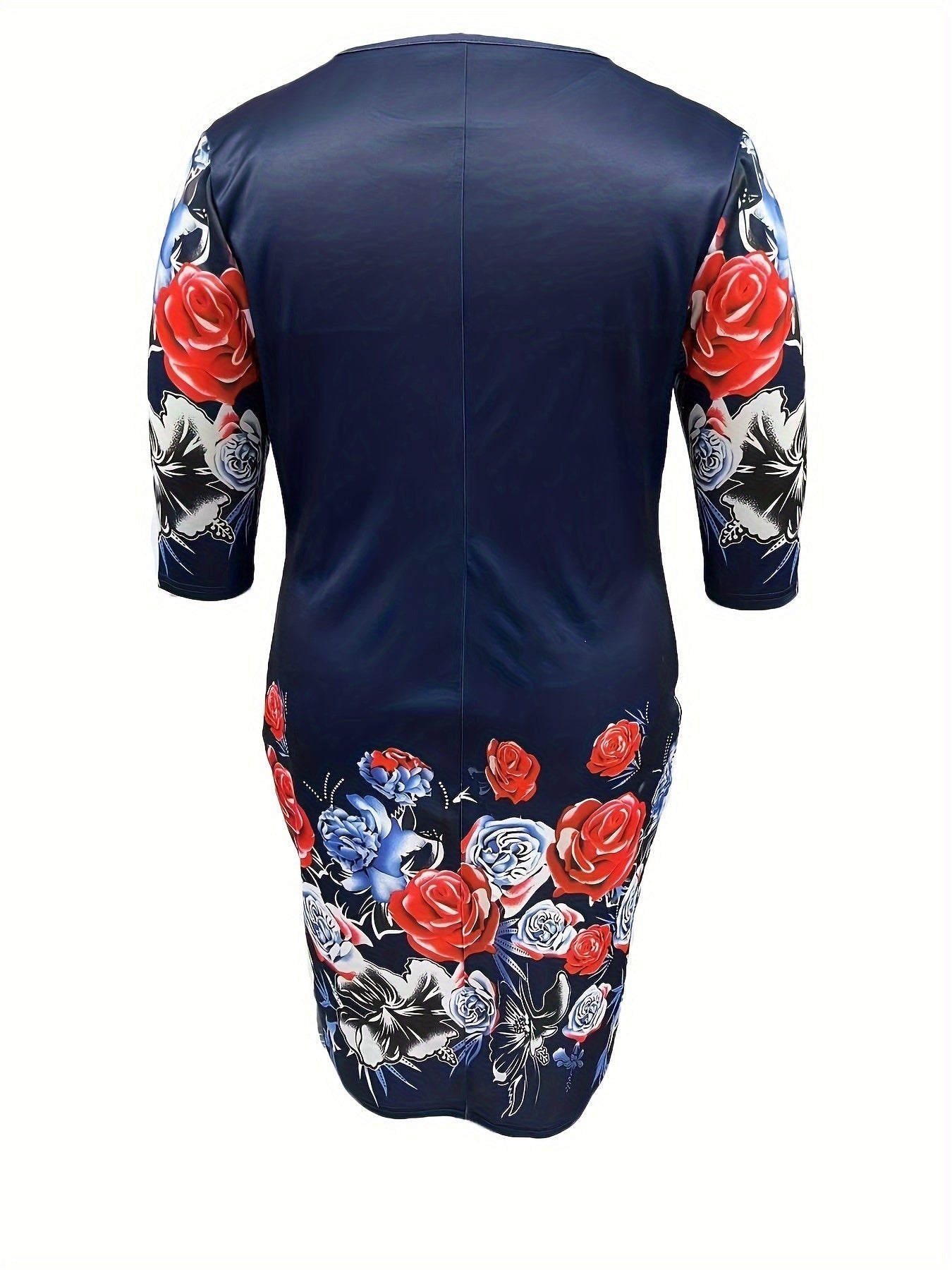 Women's Plus Floral Print 3/4 Sleeve Knee Length Casual Dress
