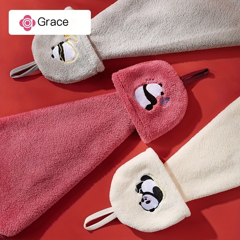 Panda Pattern Hanging Towel Coral Fleece Absorbent Soft Towel