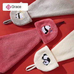 Panda Pattern Hanging Towel Coral Fleece Absorbent Soft Towel