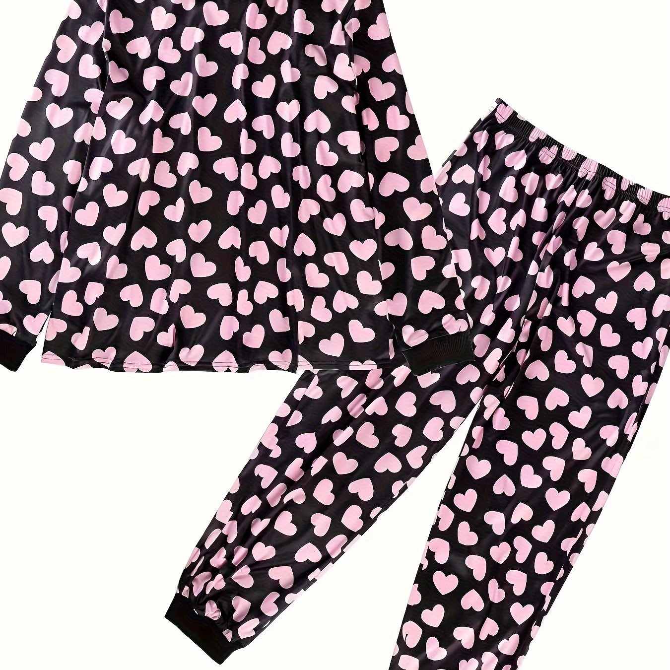  Heart Print Lounge Set Long Sleeve Top & Joggers Pajamas 2 Piece