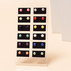 12 Pairs Colorful Pearl Ball Stud Earrings Men Women 6 8 10 12mm