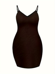  Casual Cami Dress Women's Plus Plain Backless V Neck Slight Stretch