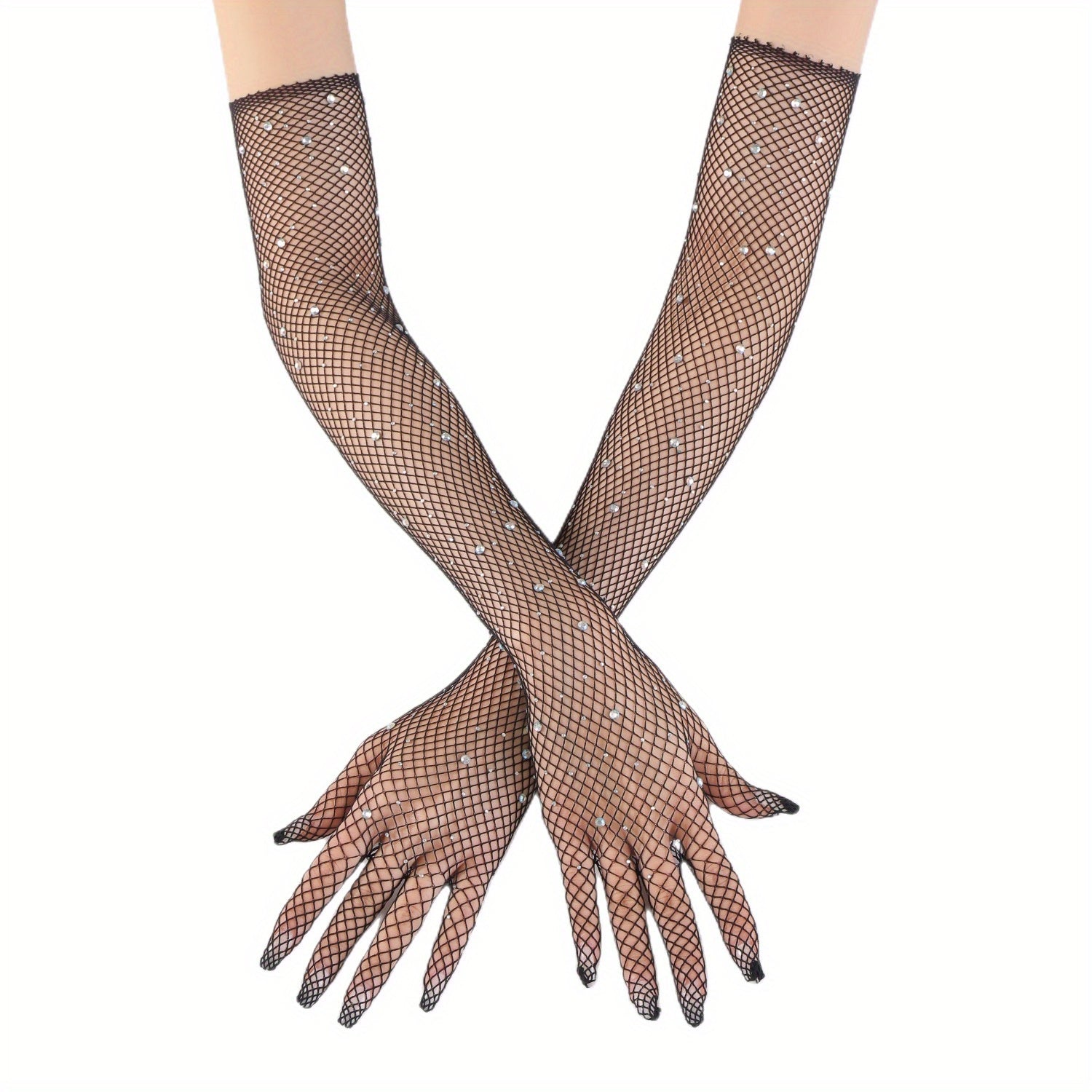Long Mesh Gloves Solid Women' Arm Decorative Gloves Elastic Full Finger Gloves