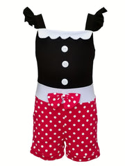 Toddler Girls Polka Dot Graphic Bow Front Rompers Jumpsuits