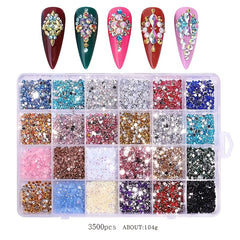 12000Pcs Nail Art Rhinestones Bulk Kit 24 Colors 3mm Iridescent Gems