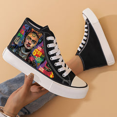 Poster Pattern Lightweight High Top Canvas Sneakers